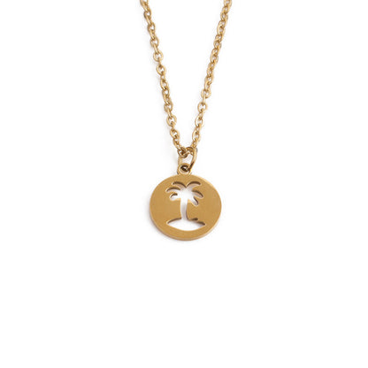 Titanium Steel Hollow Coconut Tree Pendant Jewelry Gym From House SSN0150QZ Gold