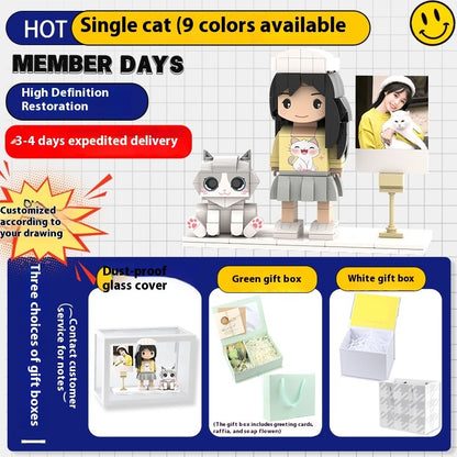 Portrait Building Blocks Puzzle Character Photo Kids DealSniper.net Single and cat Gift box random