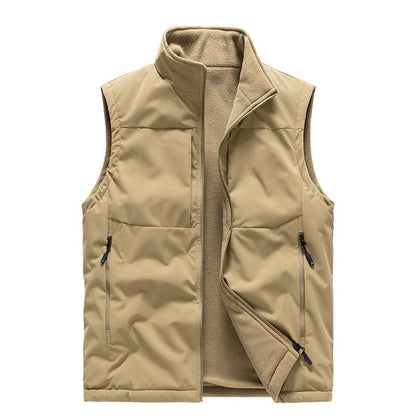 Men's Double-sided Fleece Vest Winter Warm Loose Sleeveless Men DealSniper.net Khaki 2XL