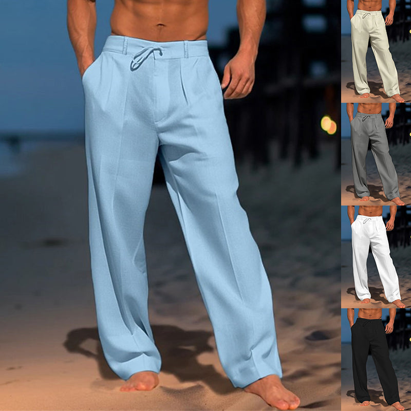 Casual Wide-Leg Straight Pants With Pockets Fashion Drawstring Men DealSniper.net