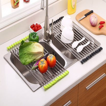 Folding Kitchen Drain Sink Rack Stainless Steel Kitchen DealSniper.net