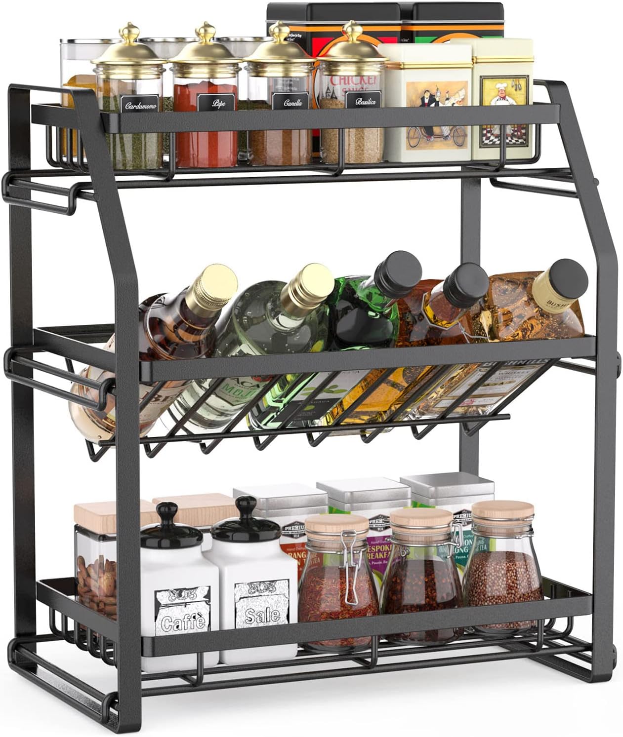 Spice Rack Organizer, 3-Tier Seasoning Organizer, Kitchen Spice Shelf, Countertop Organizer For Bathroom Vanity Kitchen-Black Kitchen dealsniper-net SR232