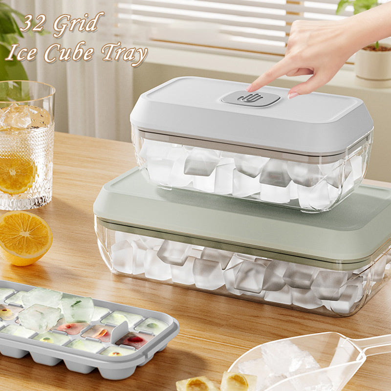 32 Grid Silicone Ice Cube Tray Mould With Lid Shovel Storage Box Kitchen DealSniper.net
