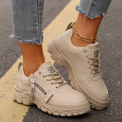 Lace-up Sports Shoes With Side-Zipper Design Fashion Women dealsniper-net Cream white Size36