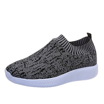 Stripe Knit Sock Shoes Flats Sneakers Running Walking Loafers Women dealsniper-net Grey Size35