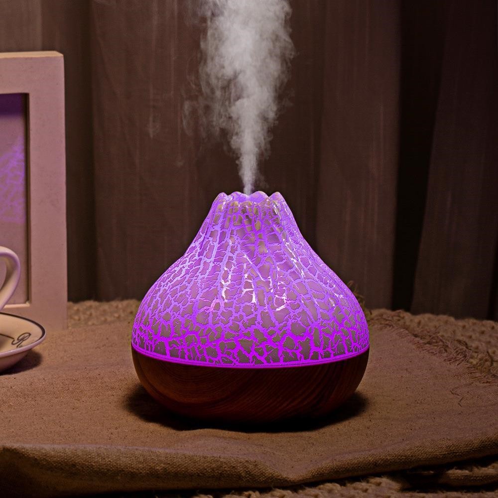 Volcano Humidifier Wood Grain Fog Mute Seven-color Ambience Light House dealsniper-net