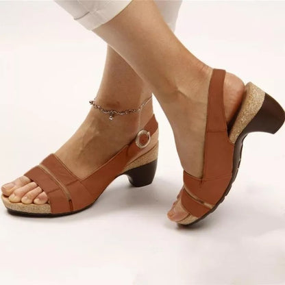 Ankle Strap Sandals Summer Low Heel Peep Toe Shoes Women Women dealsniper-net Brown A Size35