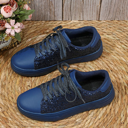 Glitter Sequin Design Flats Shoes Women Trendy Casual Women Gym From House Blue Size35