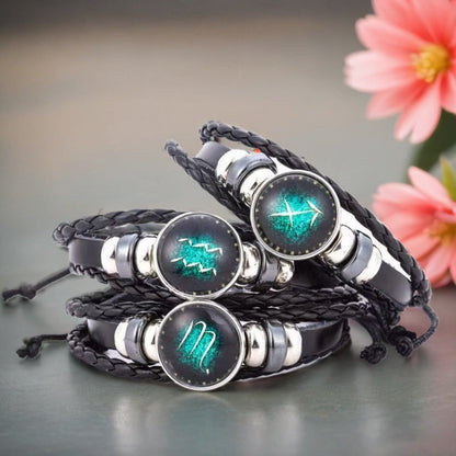 Twelve Constellation Luminous Holographic Bracelet Multi-layer Woven Jewelry Gym From House Black