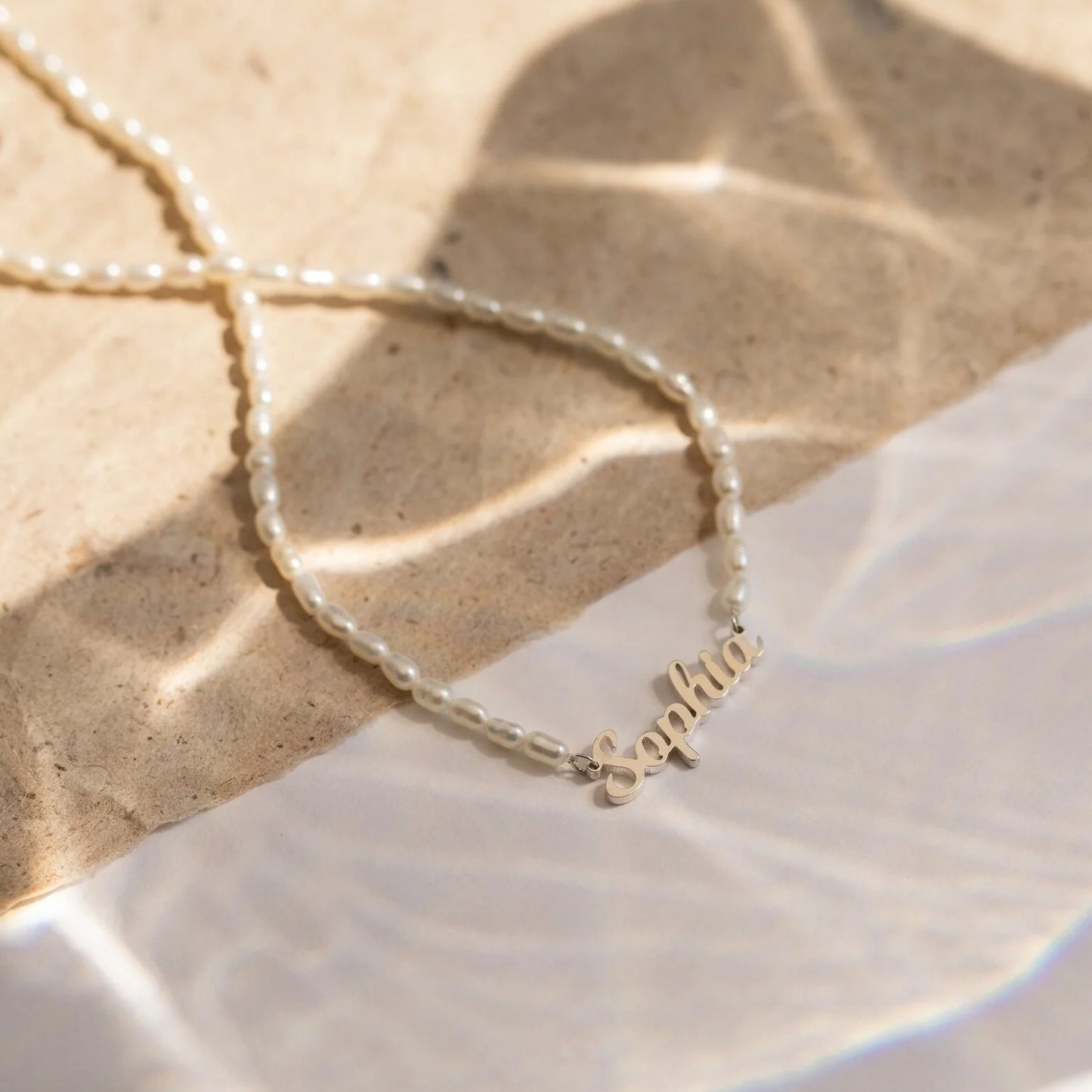 Personalized Custom Name Pendant Fashion Pearl Beaded Necklace Jewelry DealSniper.net Rose Gold 30cm plus 5cm extension chain
