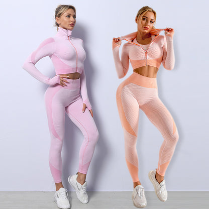 3 Pieces Yoga Set Seamless Sport Set Women