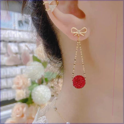 Golden Bow With Red Rhinestone Fashion Simple Eardrops Jewelry dealsniper-net