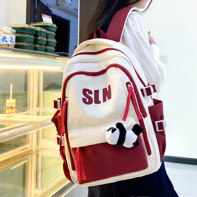 Dirt-resistant Large Capacity Schoolbag Travel Backpack Women DealSniper.net Red Backpack With Panda Doll