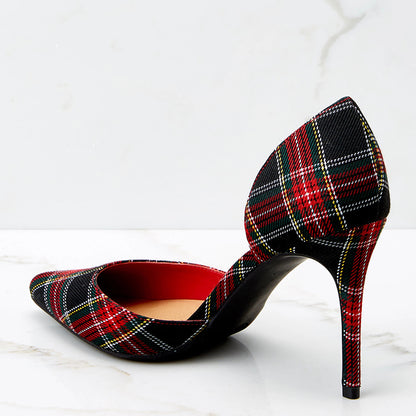 Fashion Thick High-heeled Plaid Pointed Hollow Sandals Women Women DealSniper.net