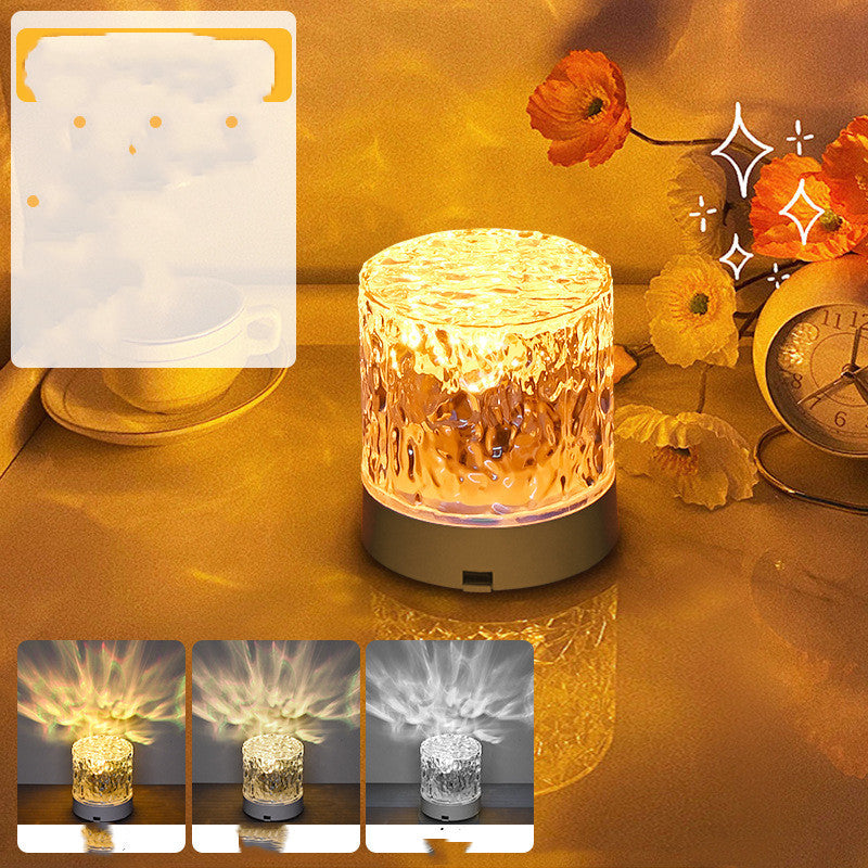 Crystal Lamp Water Ripple Projector Night Light Decoration Home Houses Bedroom Aesthetic Atmosphere Holiday Gift Sunset Lights Home Decor Home Decor dealsniper-net Tricolor light USB charging