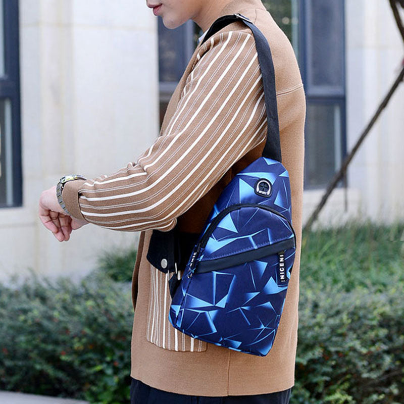 Print Sling Chest Bag For Men Crossbody Bag With Earphone Hole Design