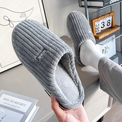 Solid Color Simple Cotton Slippers Winter Non-slip Home Warm Plush Slippers Household Indoor Couple Women's House Shoes Women dealsniper-net