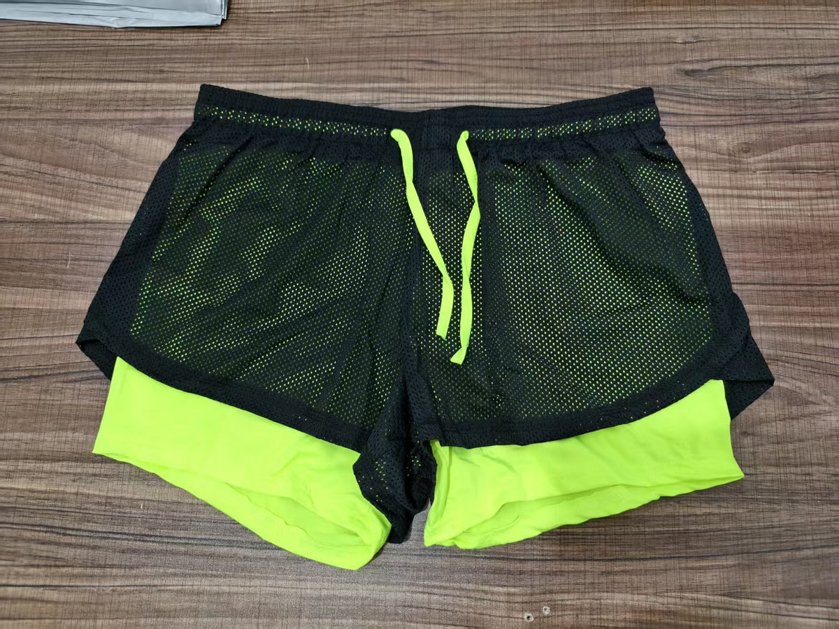 Trendy Versatile Faux Two-piece Women's Mesh Drawstring Women Gym From House Fluorescent yellow 2XL