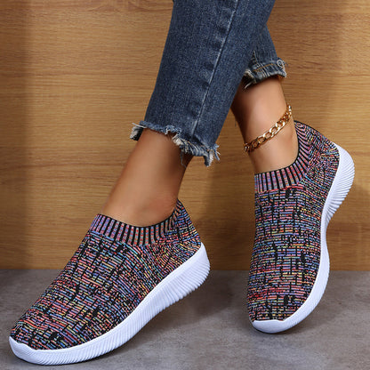 Stripe Knit Sock Shoes Flats Sneakers Running Walking Loafers Women dealsniper-net