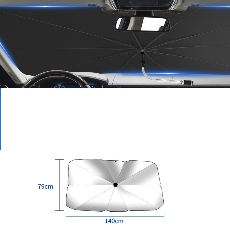Foldable Car Windshield Sun Shade Umbrella UV Protection Vehicle DealSniper.net Titanium silver Curved handle Large