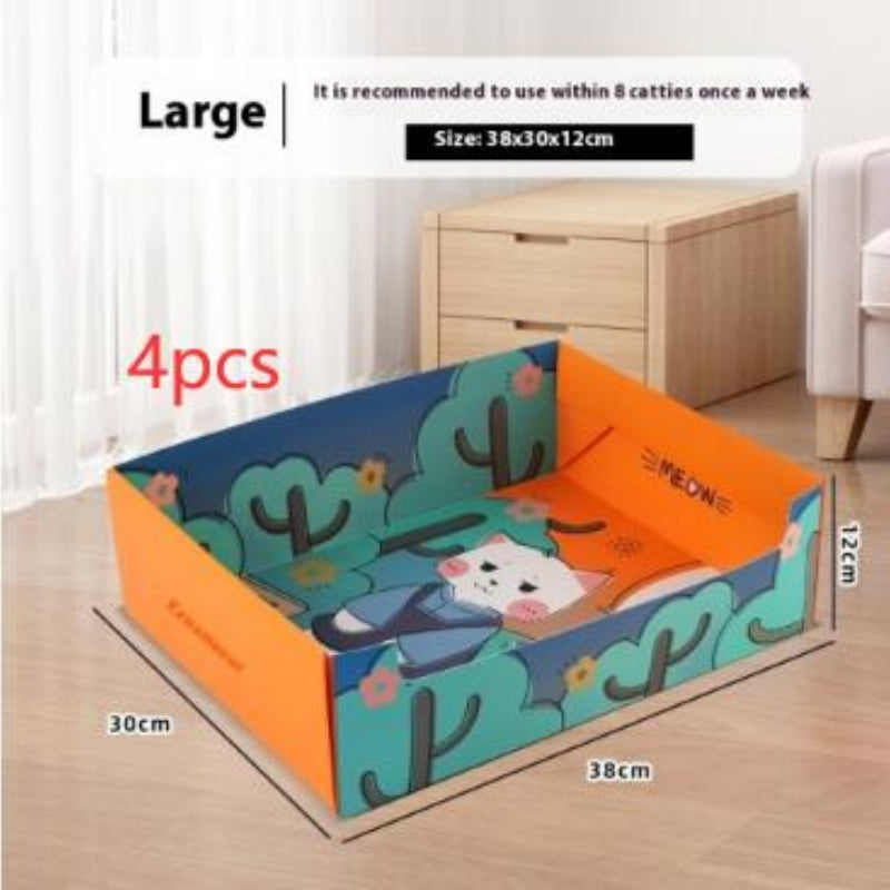 Portable Folding Semi-open Thickened Disposable Litter Box Pets Gym From House Litter Box Large A01 4 Pack
