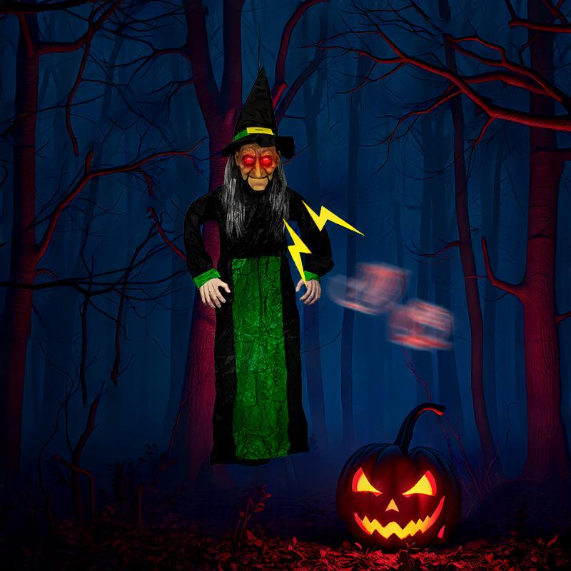 Horror Halloween Witch Hanging Ghost Electric Mouth Opening Sensor Holidays DealSniper.net