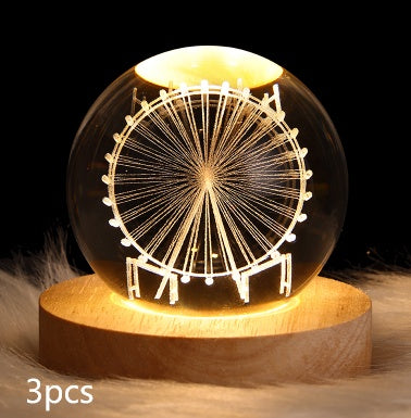Luminous Starry Sky And Planets Moon Moon Crystal Ball Night Lamp Home Decor Gym From House Solid Wood Lamp Holder Ferris Wheel 6CM 3PCS