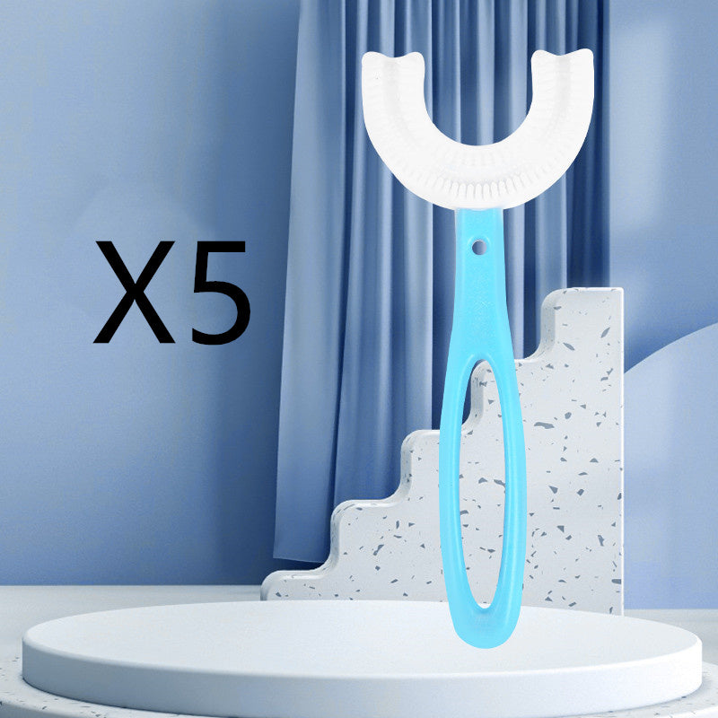 Children's U-shaped Food Grade Soft Rubber Toothbrush Health dealsniper-net Long blue 5PCS