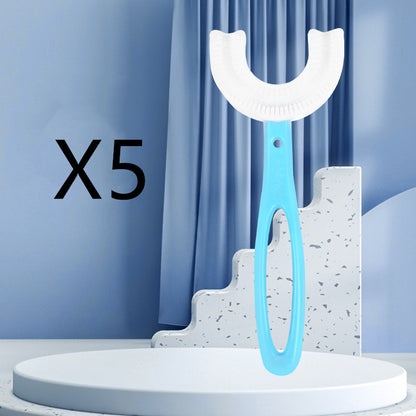 Children's U-shaped Food Grade Soft Rubber Toothbrush Health dealsniper-net Long blue 5PCS