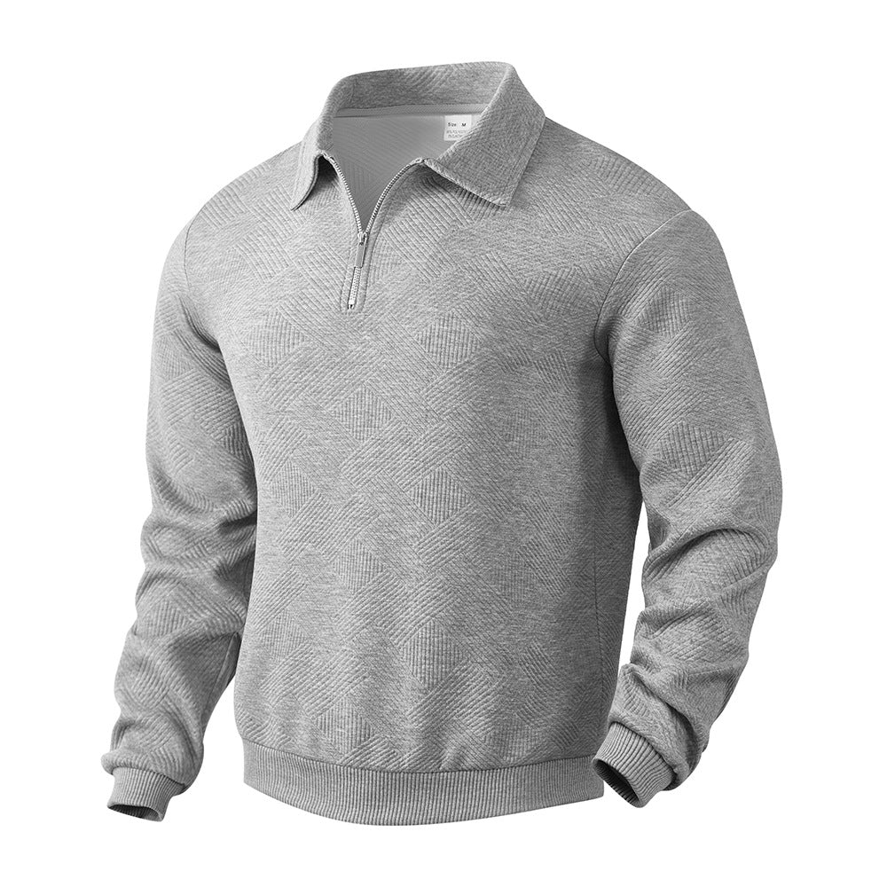 Lapel Jacquard Half-zipper Sweatshirt Fashion Solid Color Men DealSniper.net Light Gray L
