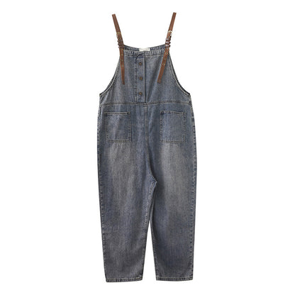 Women's Loose-washed Nine-point Denim Overalls Women dealsniper-net