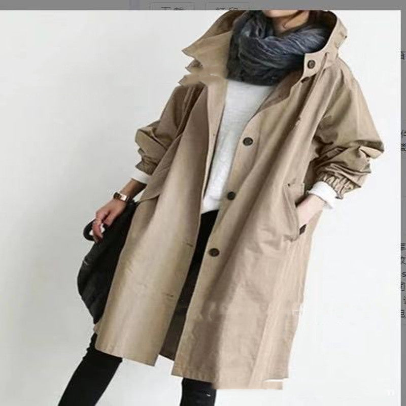 Women Windbreaker Jacket Casual Loose Button Pockets Hooded Women Gym From House Khaki 2XL