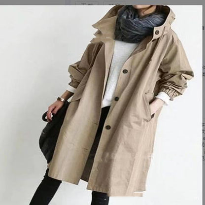 Women Windbreaker Jacket Casual Loose Button Pockets Hooded Women Gym From House Khaki 2XL