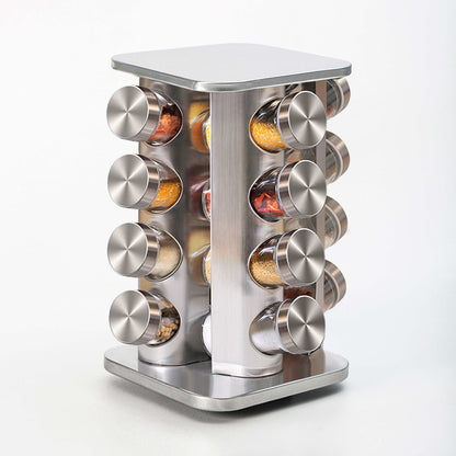 New Kitchen Supplies 430 Stainless Steel Glass Rotary Seasoning Can Set Seasoning Can Kitchen DealSniper.net Picture color 16bottles of square head