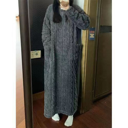 Winter Coral Fleece Sleepwear Women's Nightgown Women DealSniper.net Dark Gray L