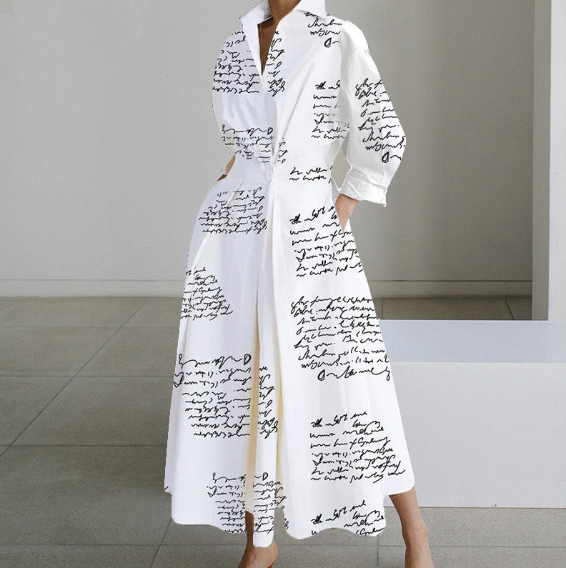 Long-sleeve Blouse Elastic Waist Swing Dress Women DealSniper.net