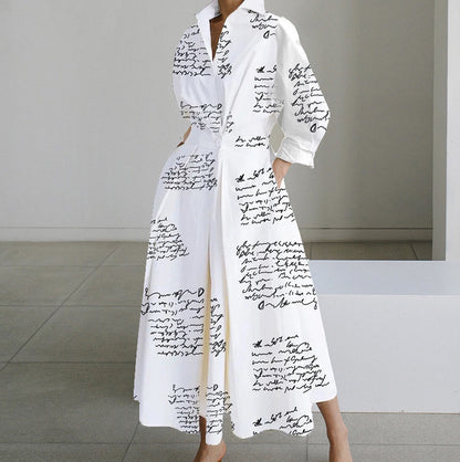 Long-sleeve Blouse Elastic Waist Swing Dress Women DealSniper.net