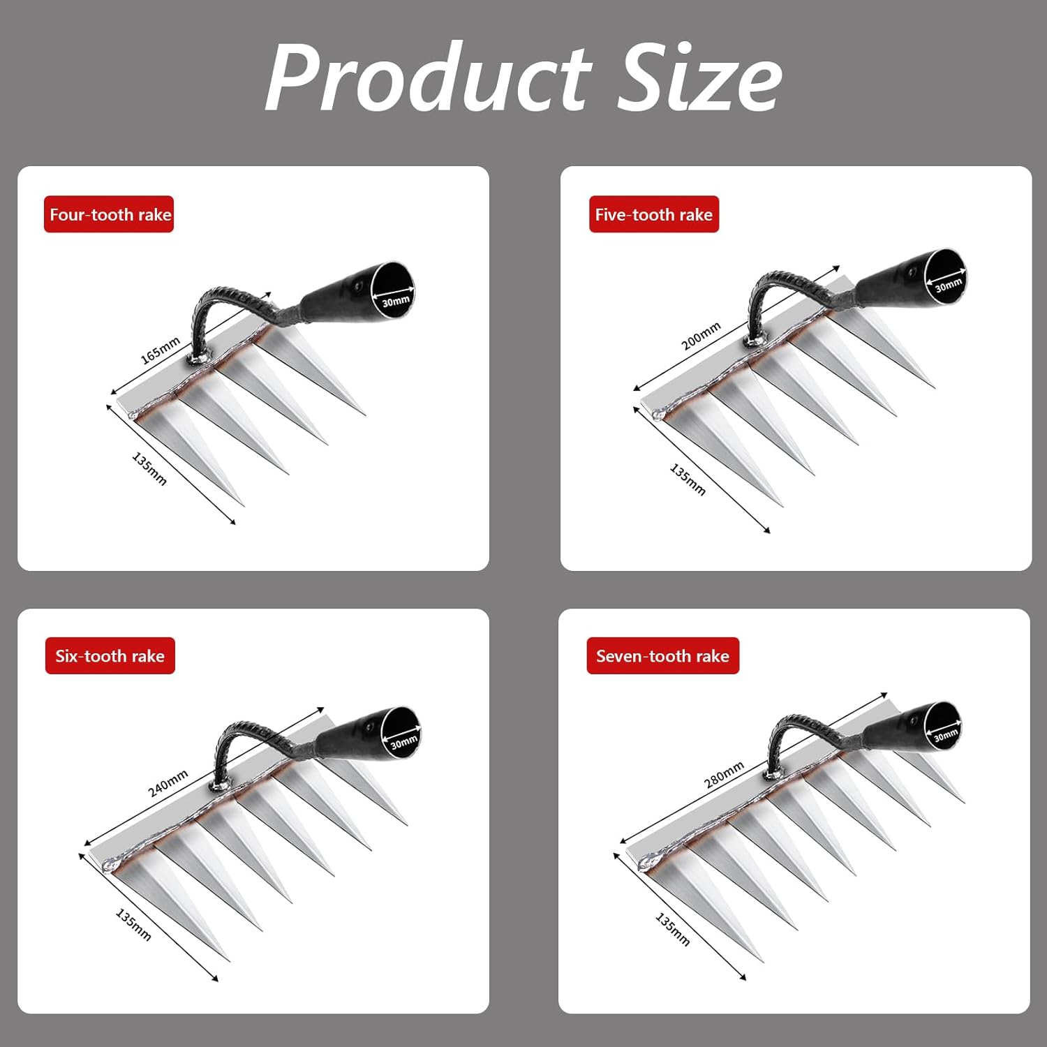 4 PCS Iron Rake, Garden Rake, Iron Rake The Heavy-Duty Iron Weeding Rake, Iron Rake Weeder With Handle, Iron Hoe Rake For Backyard Gardening Weeding Loosening Farm Planting - 4, 5, 6, 7 Tines Garden dealsniper-net 4pcs