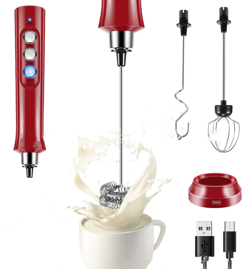Stainless Steel Mixer Baking Eggbeater Electric Milk Frothing Kitchen DealSniper.net Red