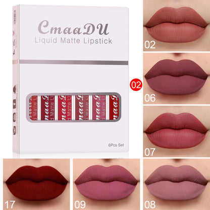 6 Boxes Of Matte Non-stick Cup Waterproof Lipstick Long Lasting Lip Gloss Deals dealsniper-net B