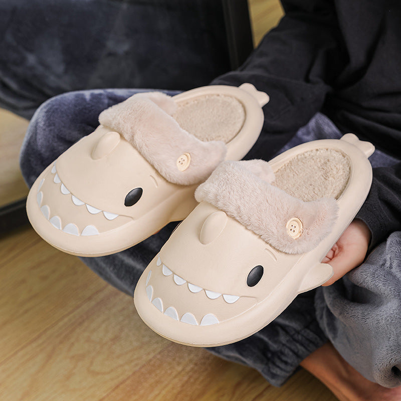 Winter Shark Shoes House Slippers With Button EVA Couple Slippers Women dealsniper-net