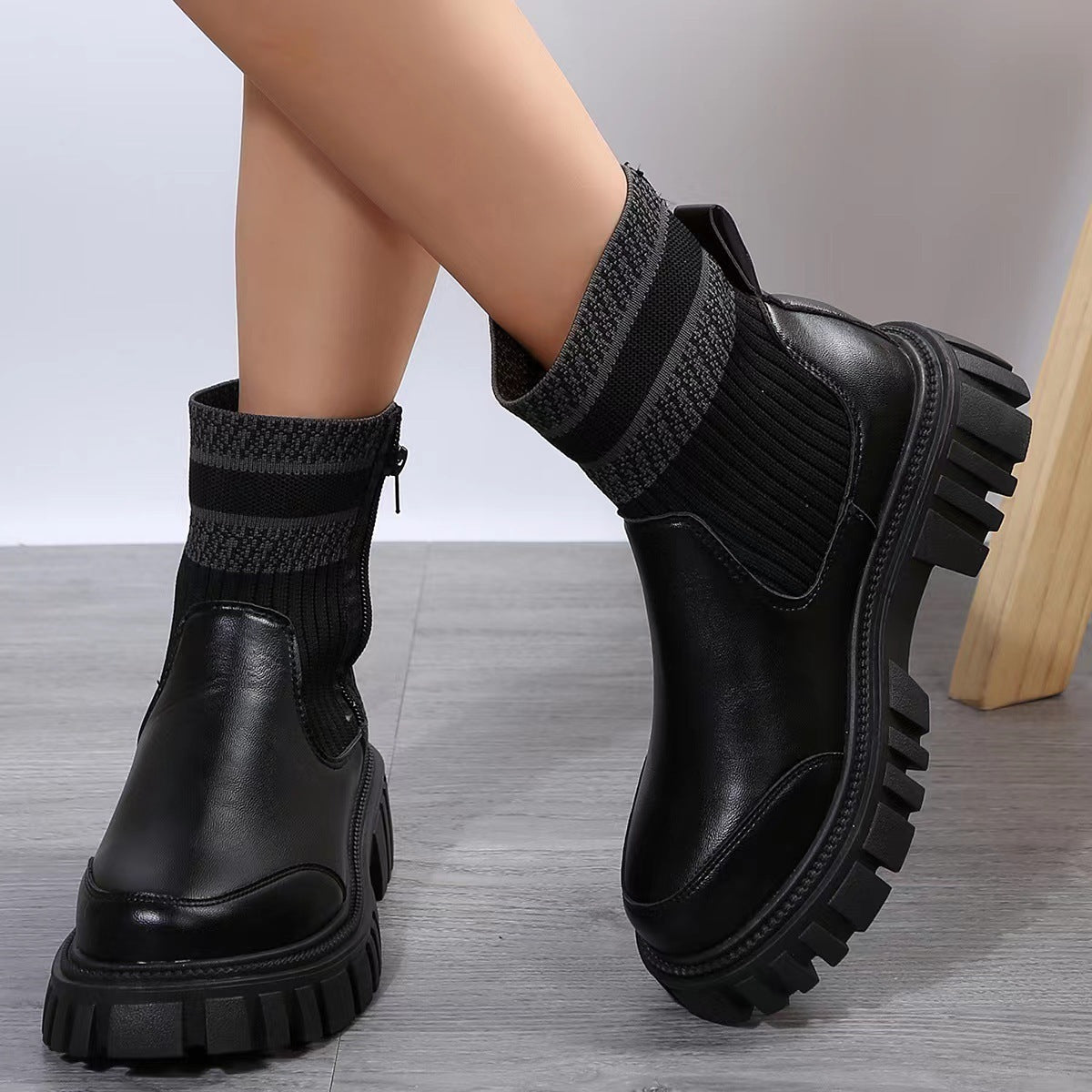 Fashion Mid-tube Boots With Zipper Design Non-slip Boots Women dealsniper-net Black Size36