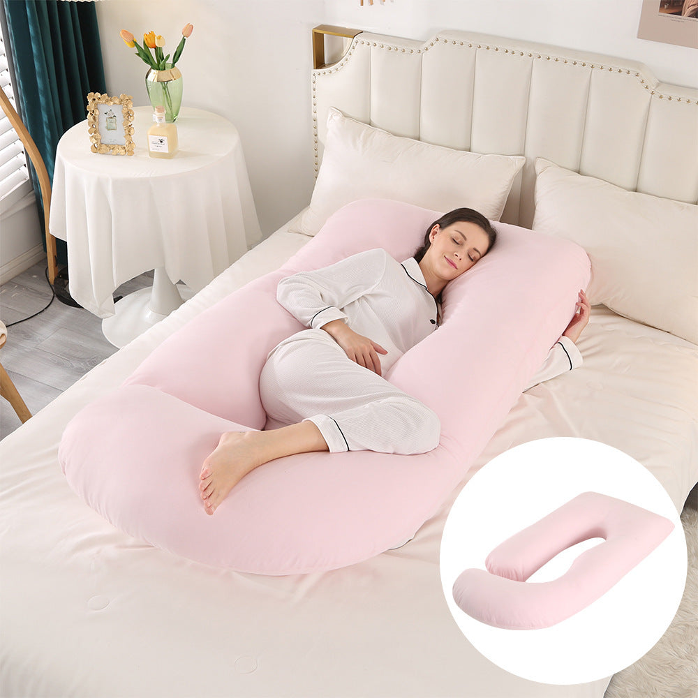 Maternity Pillow Waist Support Side Sleeping Slope Pillow J-type Health DealSniper.net Knitted Powder 65x90x175cm