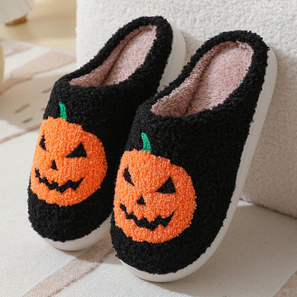 Halloween Pumpkin Cartoon Slippers Warm Winter Slippers Men null Black 36or37
