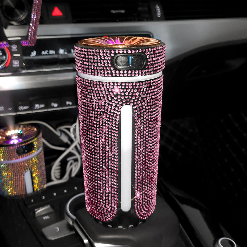 Luxury Diamond Car Humidifier LED Light Car Diffuser Vehicle DealSniper.net Pink USB