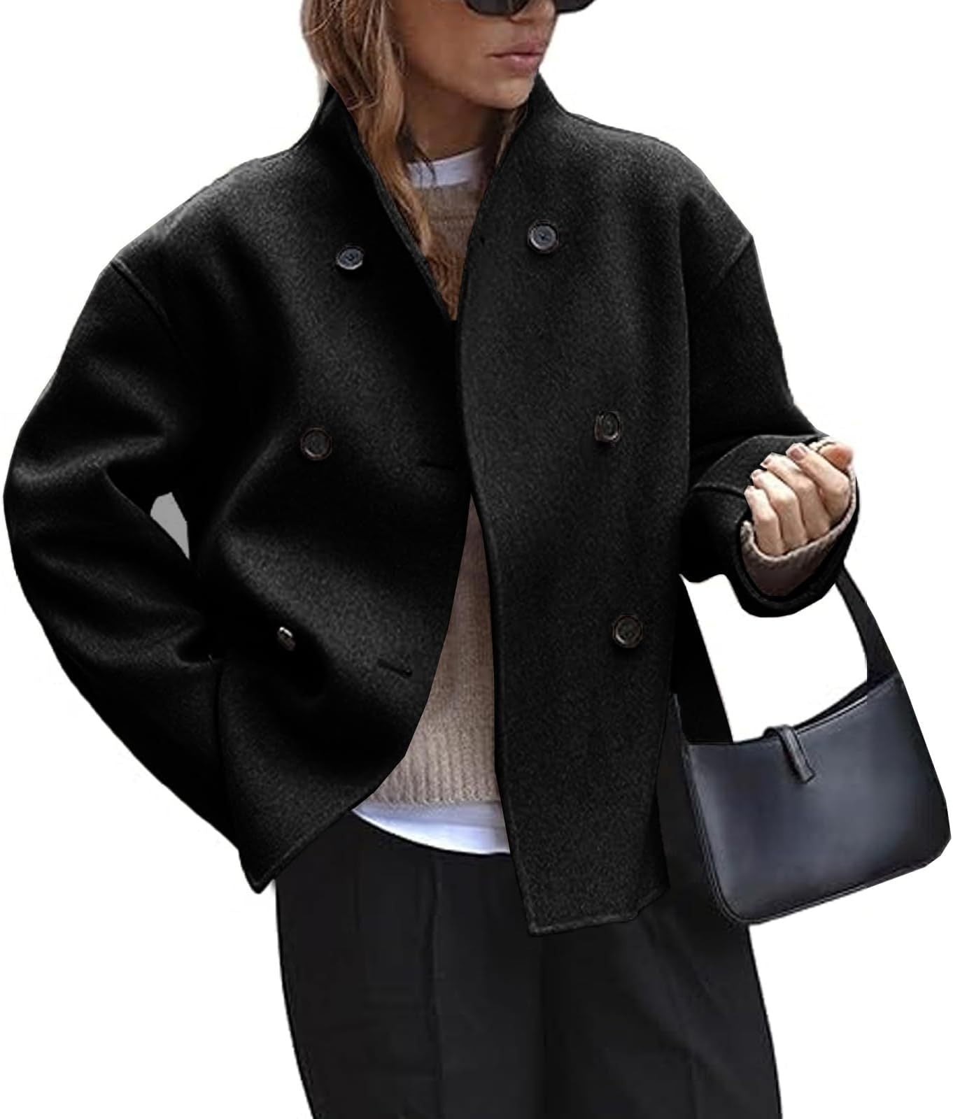 Fashion Three-row Button Short Plaids And Tweedst Coat Women DealSniper.net Black L