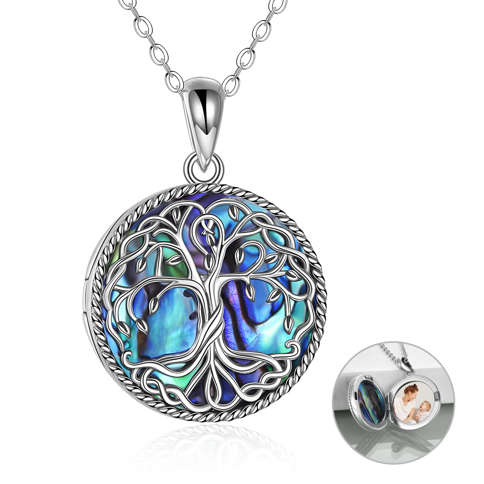 Tree of Life Locket Necklace Jewelry for Women Sterling Silver Celtic Family Tree Abalone Shell Lockets Jewelry Gifts for Mom Daughter Jewelry dealsniper-net silver 18*18mm