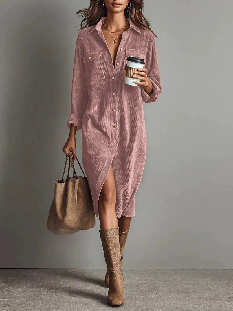 Turn-Down Collar Buttons Chic Casual Dress Women Gym From House