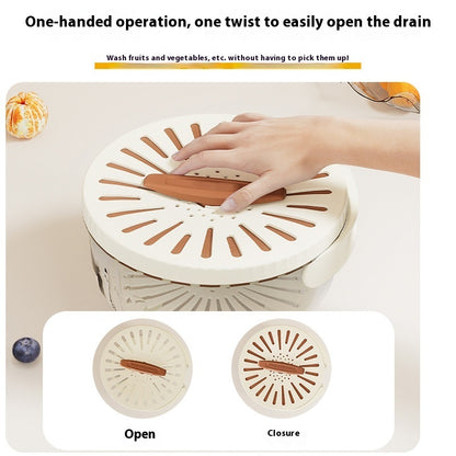 Fruit Drain Basket With Lid Vegetable Washing Bowl