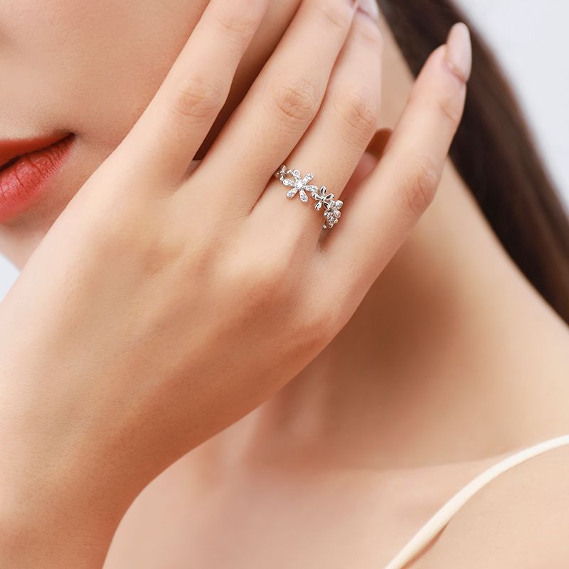 Sterling Silver Daisy Ring Female Korean Fashion Light Luxury Micro Diamond Ring Jewelry dealsniper-net